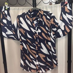 Colorful Relaxed Button Down Shirt with Mandarin Collar